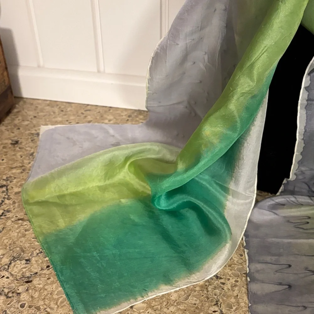 Elegant Green, Cream and Gray Silk Oblong Scarf. Perfect for St. Patrick’s Day!